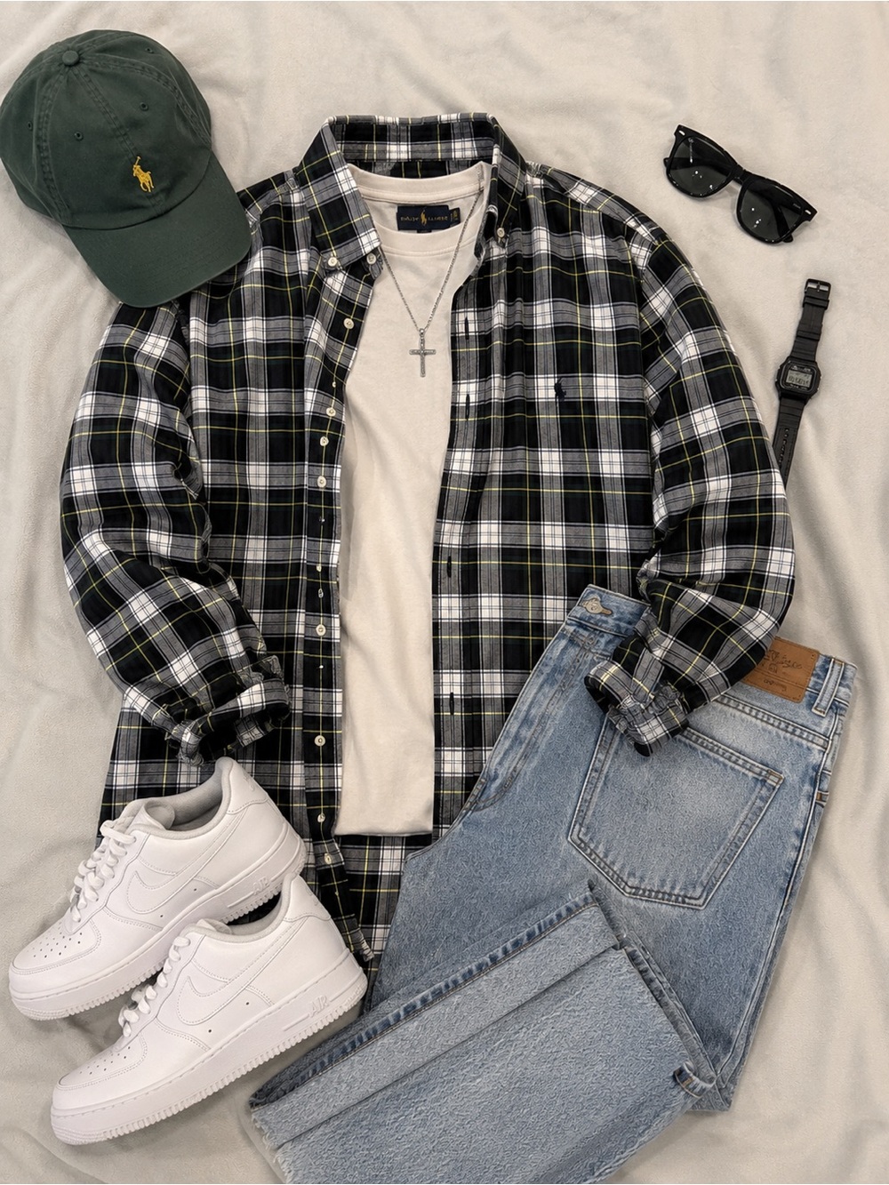Ralph Lauren Black, White & Green Plaid Button-Down Shirt